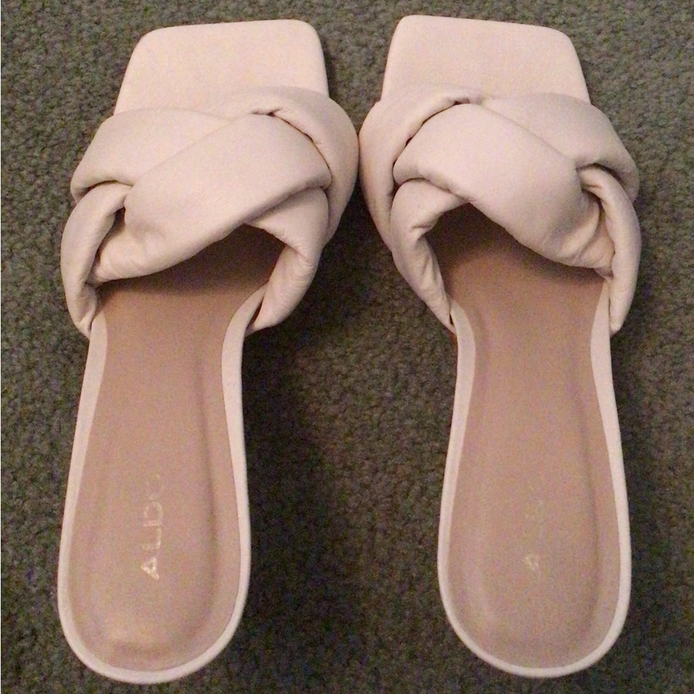 Aldo White Open Toe Heeled Mules